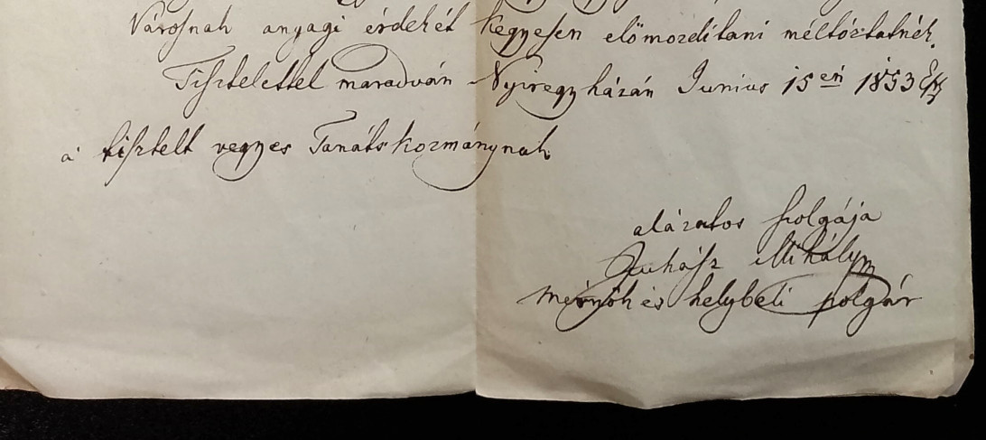 Juhász Mihály levele 1853.