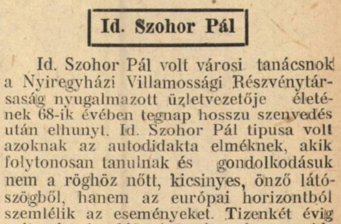 Id. Szohor Pál halála