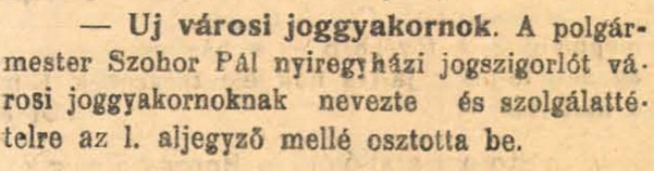Szohor Pál joggyakornok lesz a városházán.