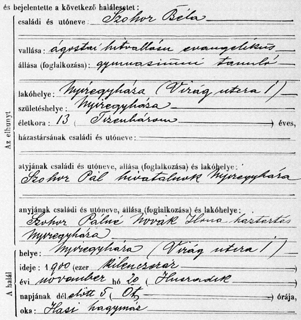Szohor Béla halála