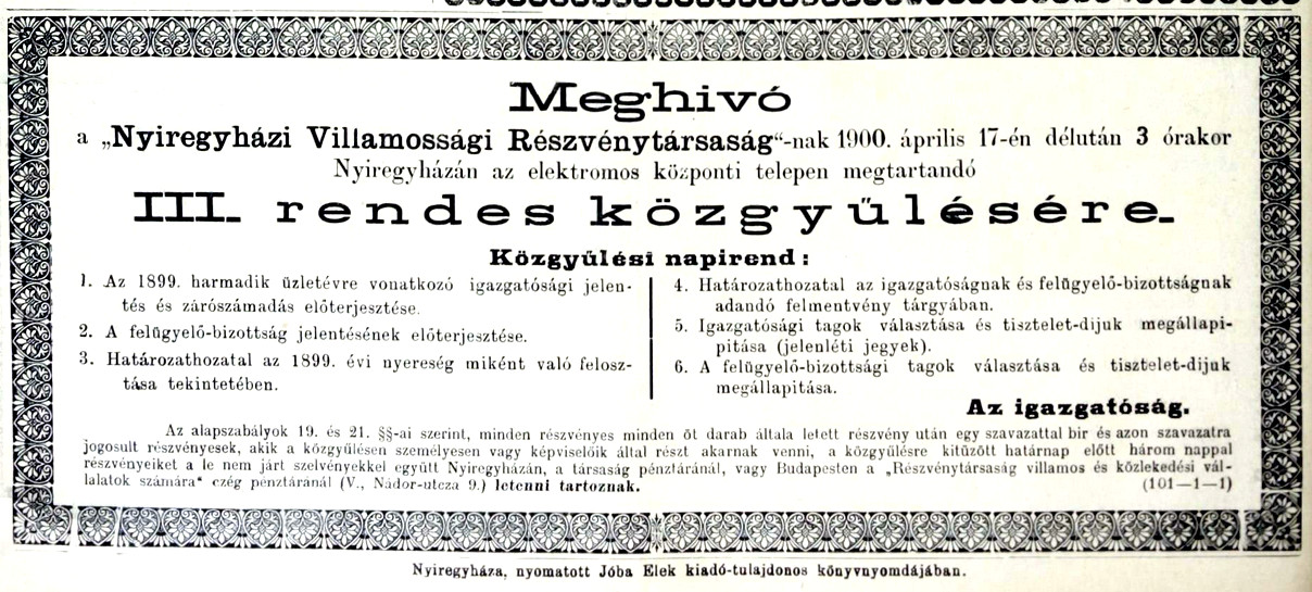Nyíregyházi Villamossági Részvénytársaság