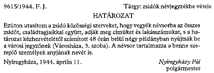 Nyíregyháza zsidó ellenes határozat